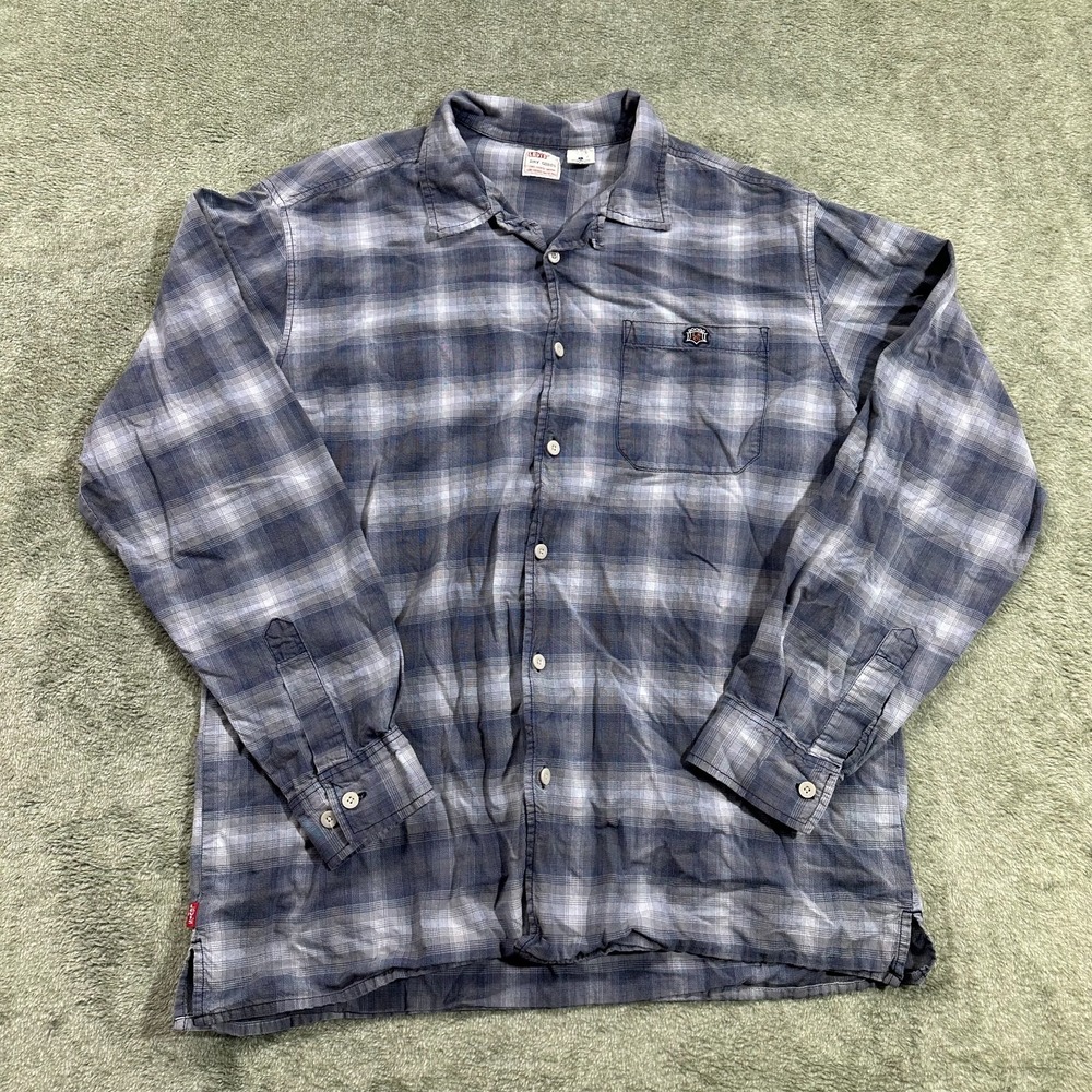 Vintage Levi's dry goods, Long sleeve‎ button down, mens large, plaid, blue/gray